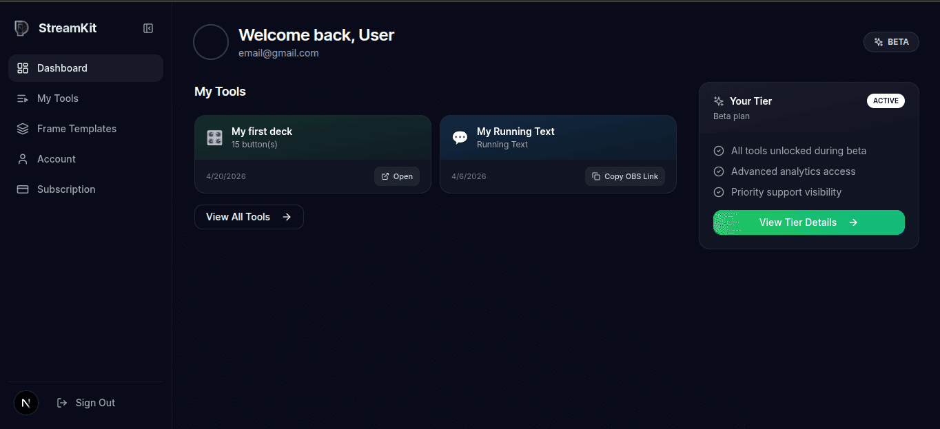 StreamKit dashboard preview